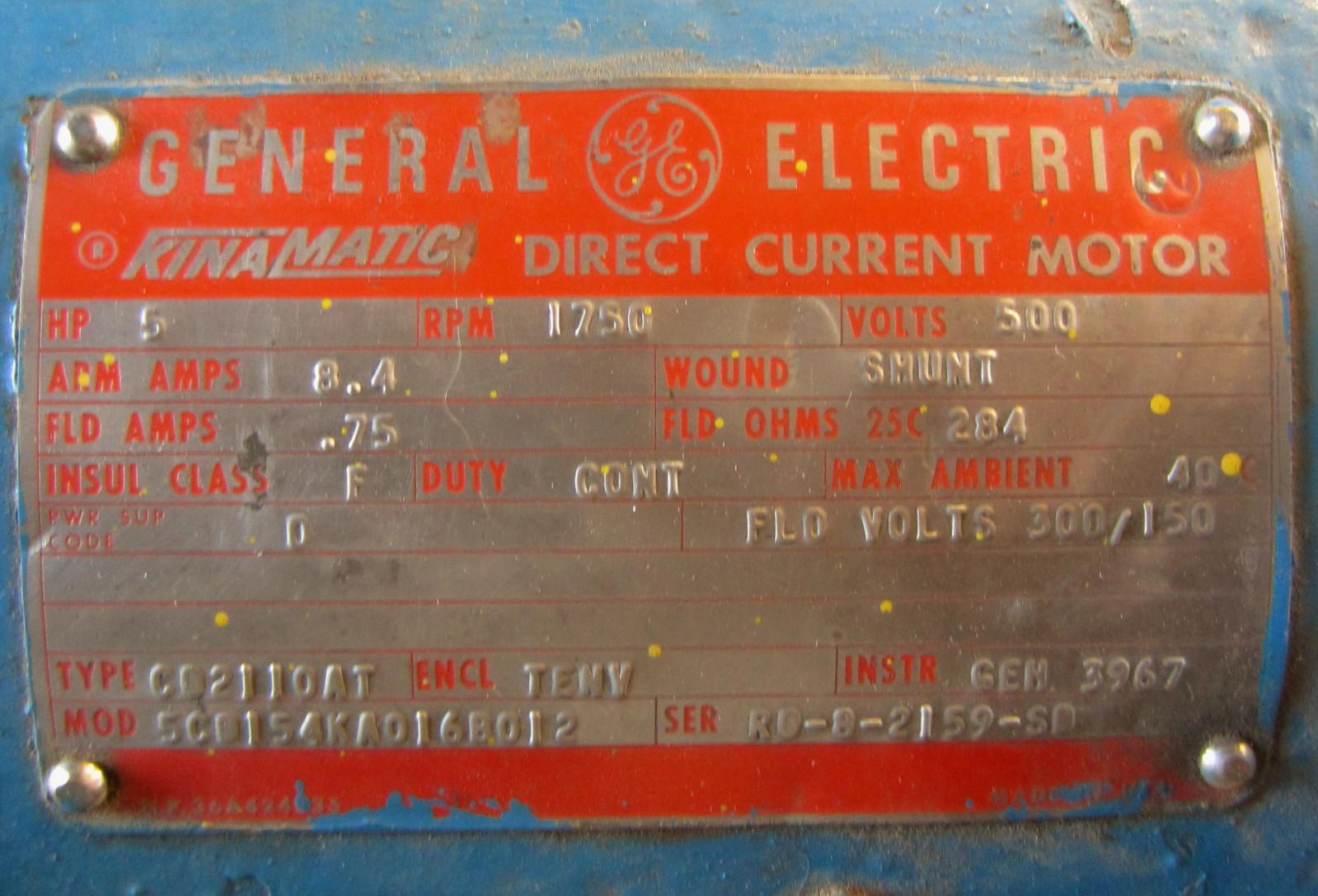 GE Kinamatic Direct Current Motor 5CD154KA016B012 5hp 1750rpm 500v Used Take Out