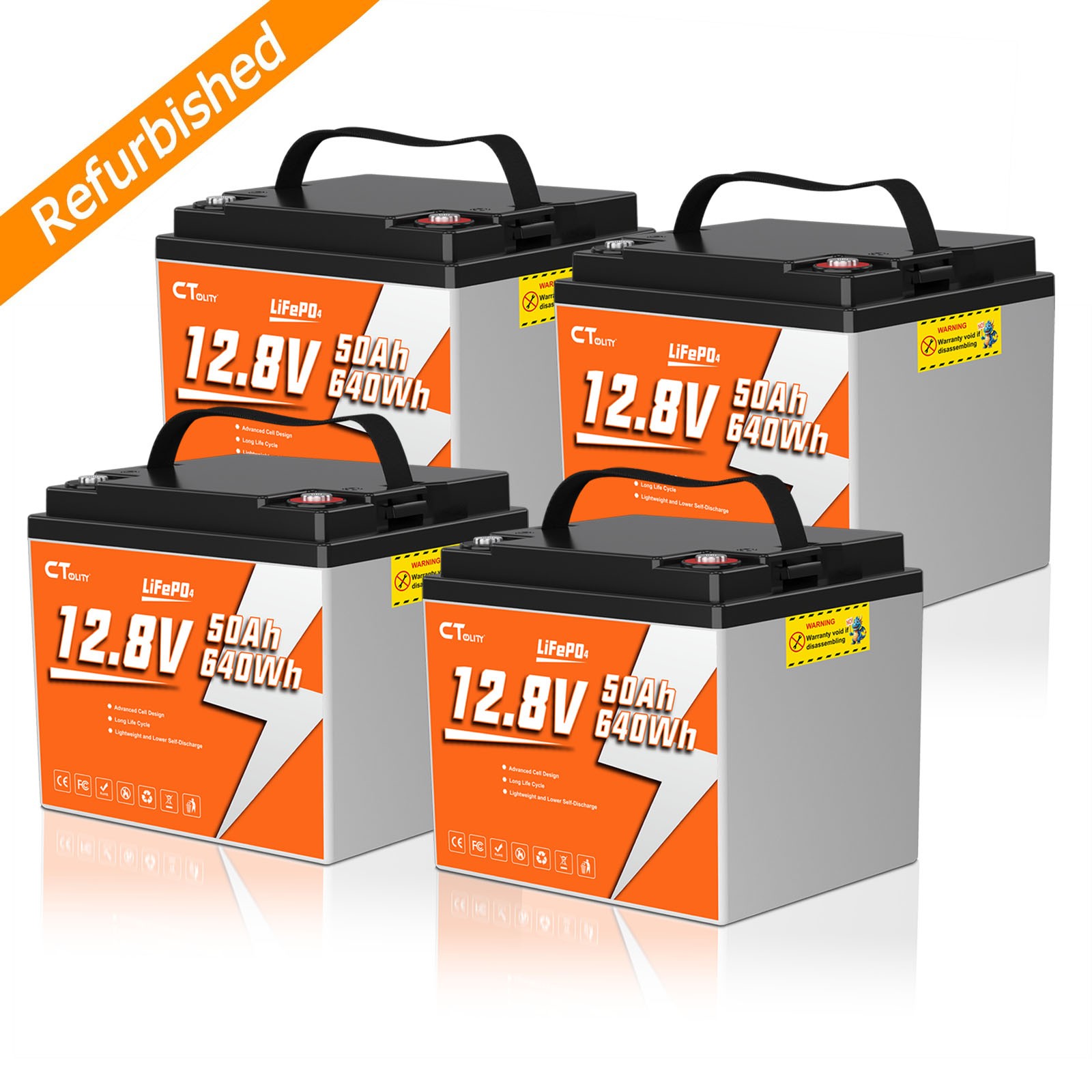 4Pack 12V 50Ah LiFePO4 Lithium Battery Deep Cycle BMS for Solar RV Off-Grid