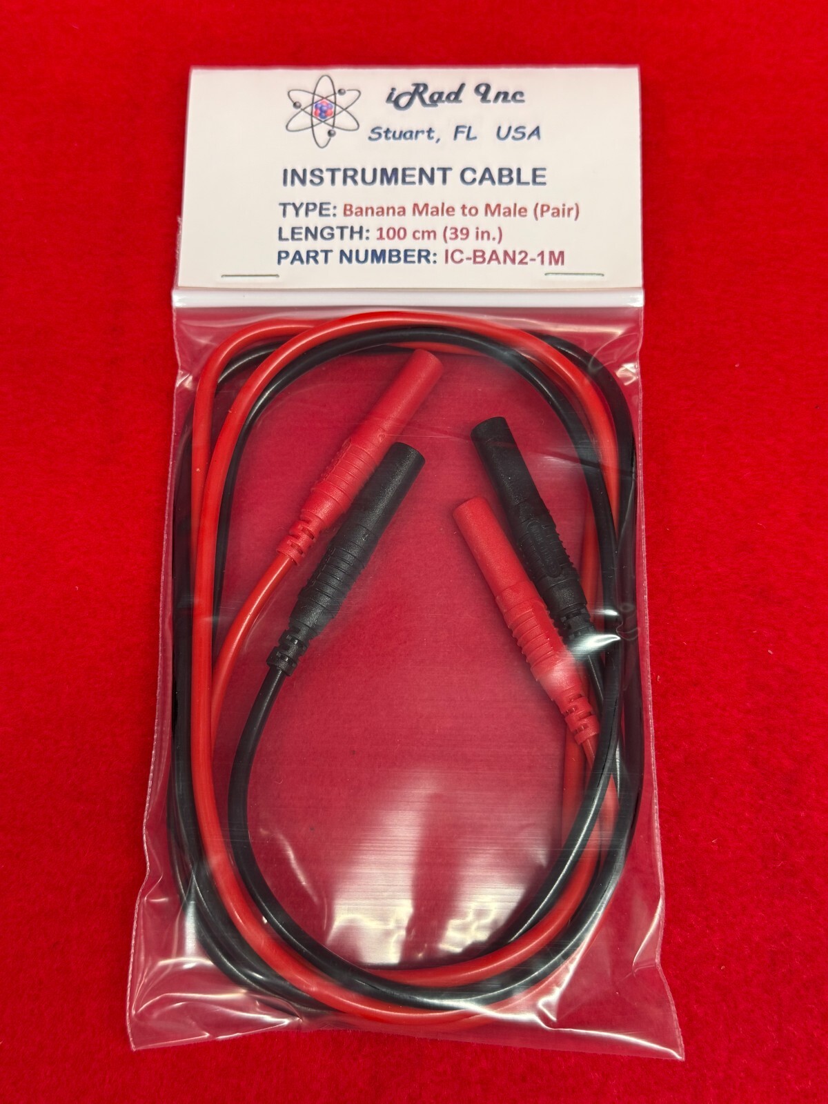 iRad 100cm Silicone 4mm Banana Male to Male Test Cable Assembly Black/Red Pair