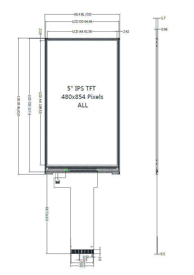 5 inch 480×854 IPS TFT LCD Display RGB Interface ST7701 Controller