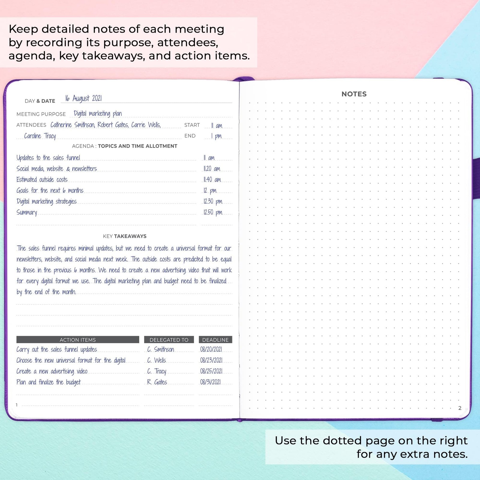 Clever Fox Meeting Notebook – Work & Business A5 (5.8» x 8.3»), Purple