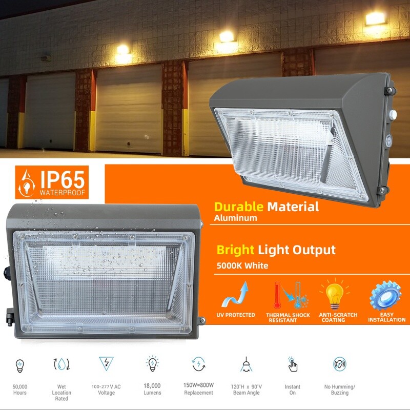 150W Outdoor LED Wall Pack Light Dusk to Dawn Home Garden Yard Security Lighting