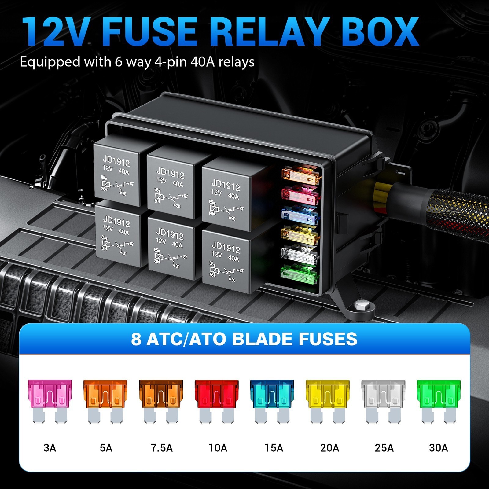 Waterproof 12V Relay Fuse Box Kit with Pre-Wired Harness for Automotive Use
