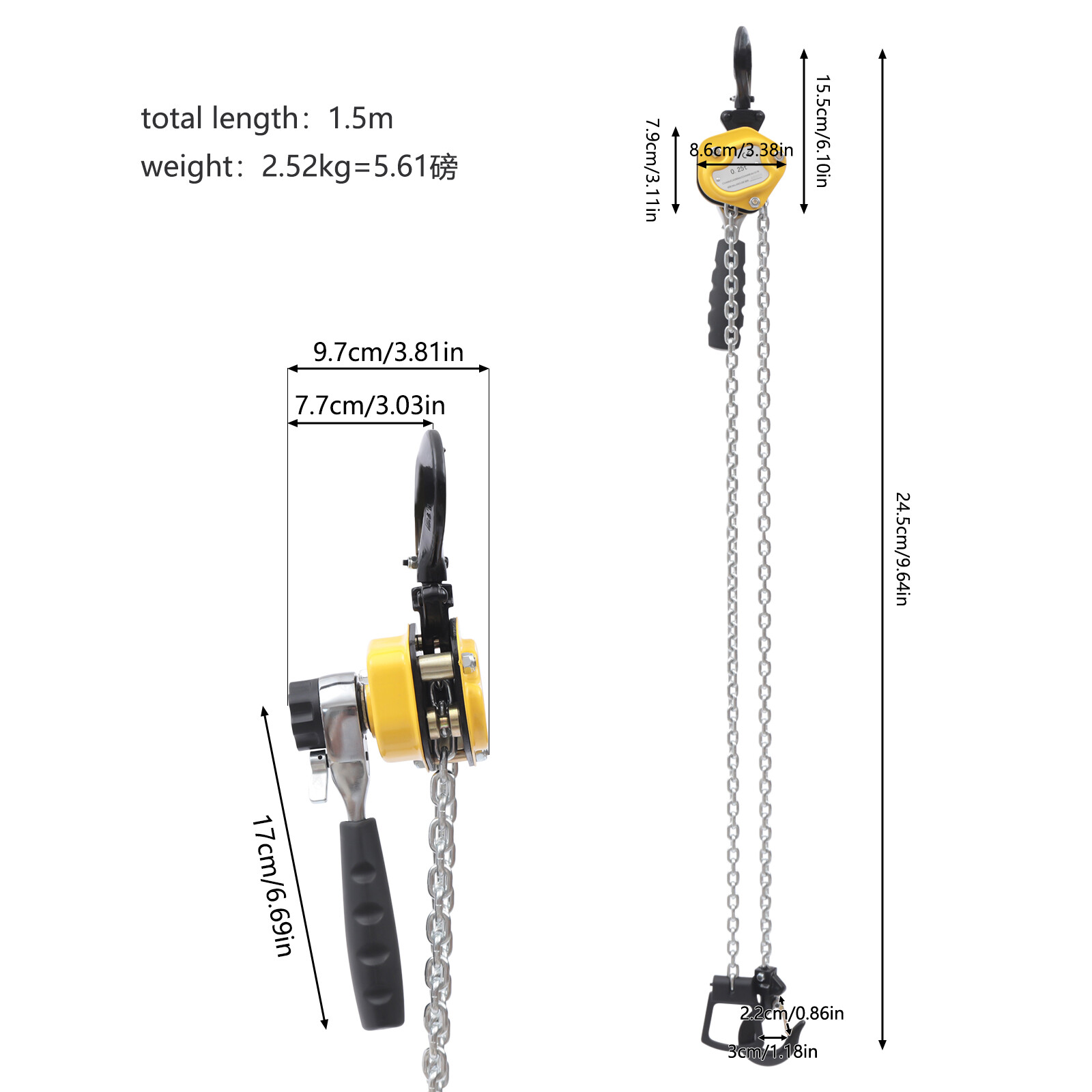 Small Lever Block Chain Hoist Ratchet Type Come Along Puller 5 FT Lift 0.25 Ton