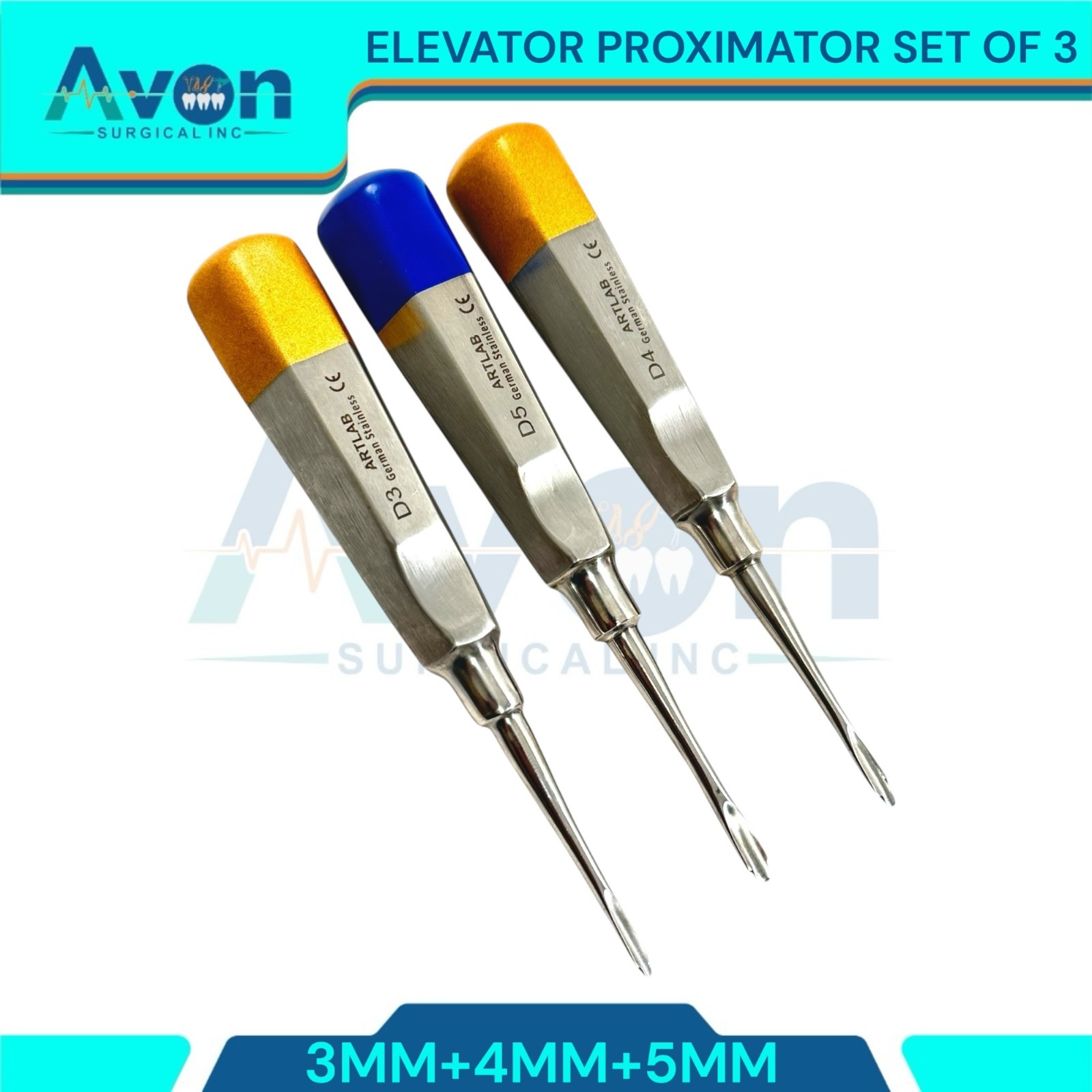 GERMAN 3 LUXATING PERIOTOMES DENTAL ATRAUMATIC EXTRACTING ELEVATORS 3MM 4MM 5MM