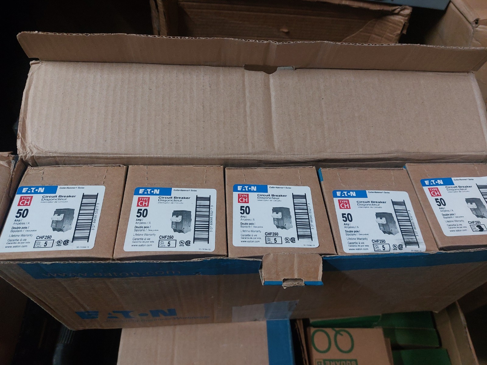 5- EATON CHF250 CH250 50-AMP CIRCUIT 2-POLE BREAKER CUTLER HAMMER WITH TRIP FLAG