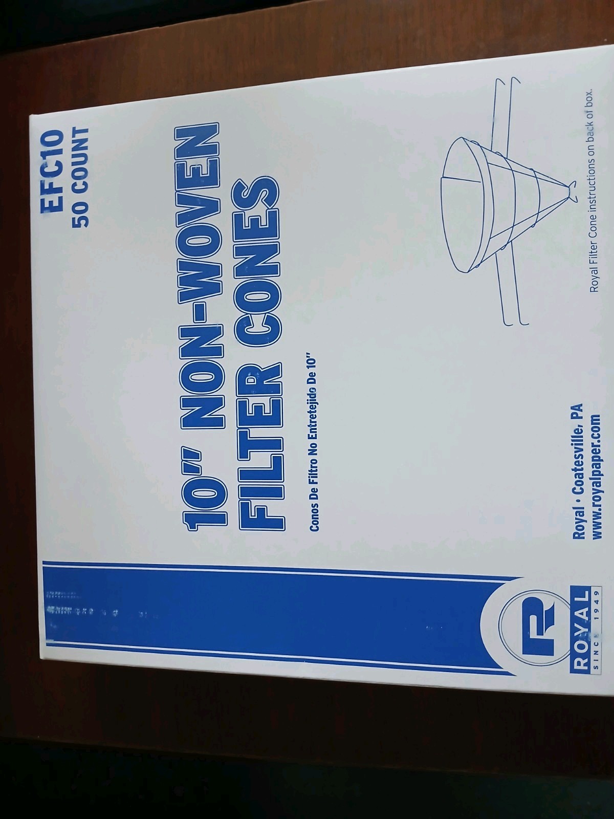 New 50 count sealed Royal EFC10 NON WOVEN FILTER CONES Restaurant/home