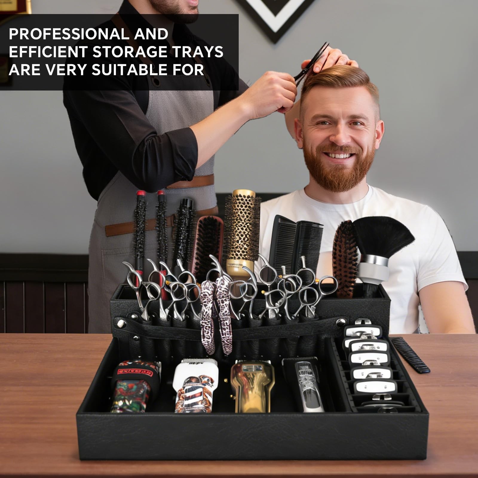 Barber Organizer Tray, 13.9 x 11.2 x 4.4 inch Adjustable Station for Clippers…
