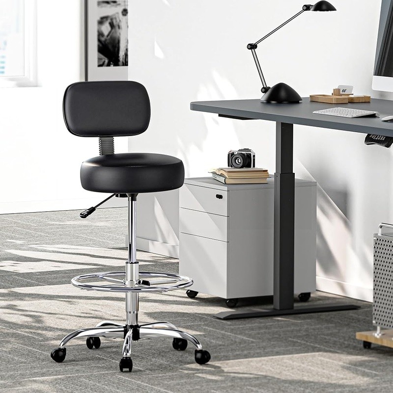 Drafting Chair with Back Adjustable Foot Rest Rolling Stool Office Desk Chair