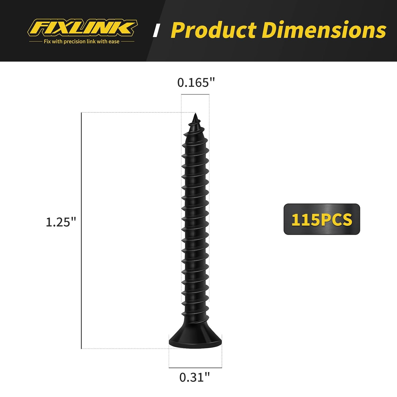 Wood Screws 1-1/4 Inch, 115 PCS Premium Flat Head Phillips Black Wood Screws, S