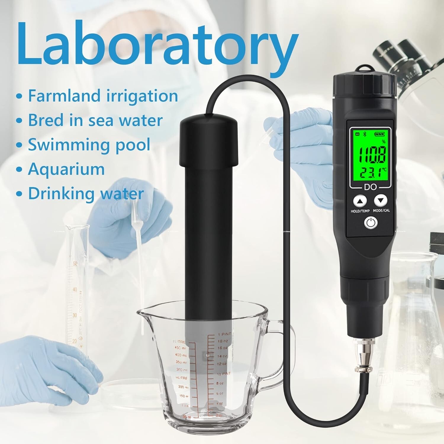 Dissolved Oxygen Meter with ATC, 0-40.00 Mg/L Measurement Range, DO Meter with..