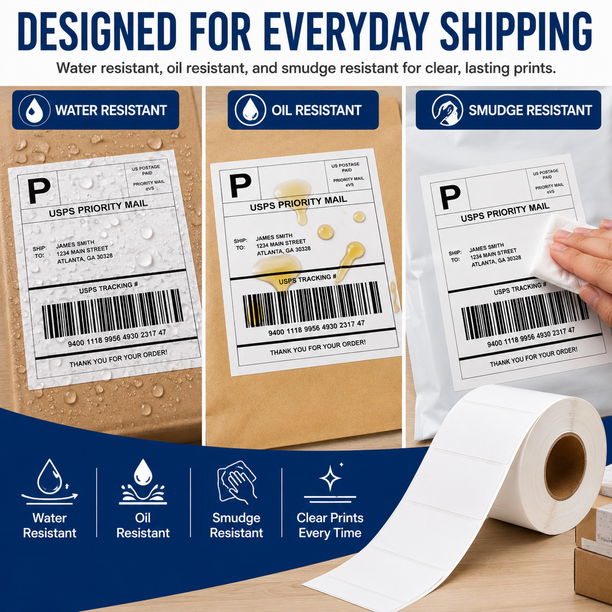 Direct Thermal Labels White Perforated Strong Adhesive Water Resistant Stickers