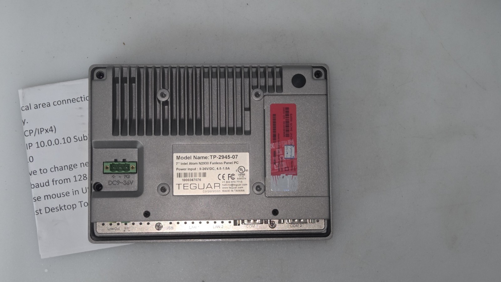 Teguar TP-2945-07 Intel Atom N2930 Touchscreen Panel 7in Fanless