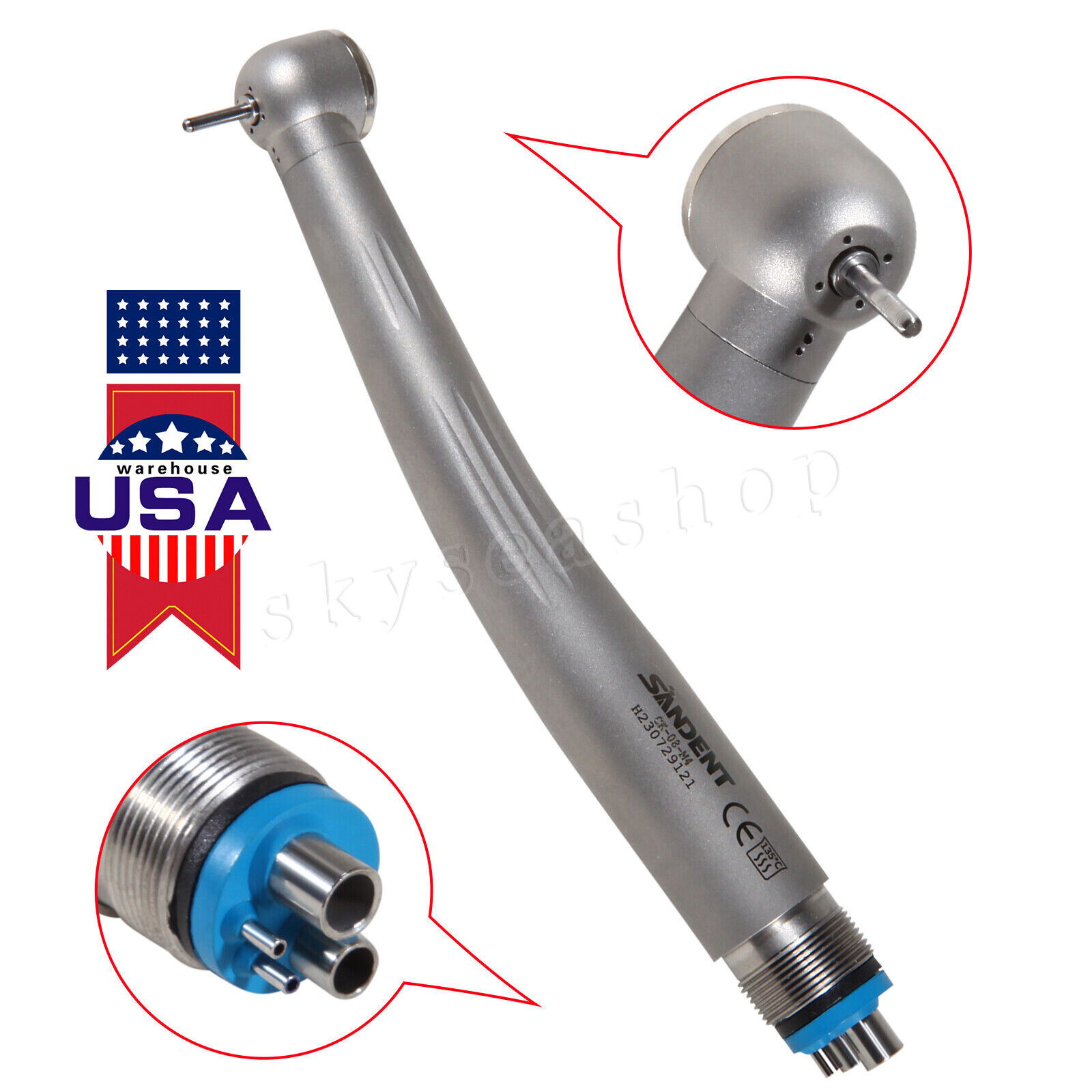 10 Dental High Speed Handpiece Ceramic Bearing Push 4 Holes Single Way Spray