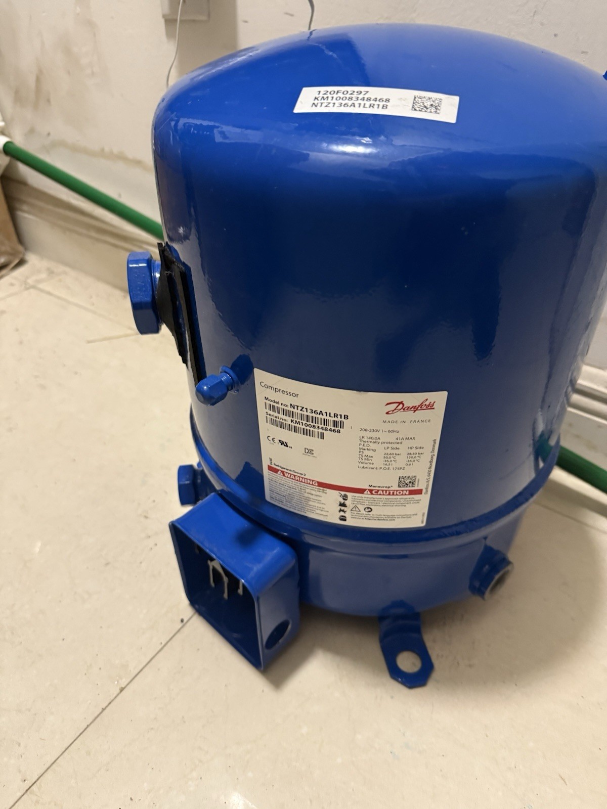 Danfoss NTZ136A1LR1B Hermetic Compressor Blue 208-230V 1 Phase