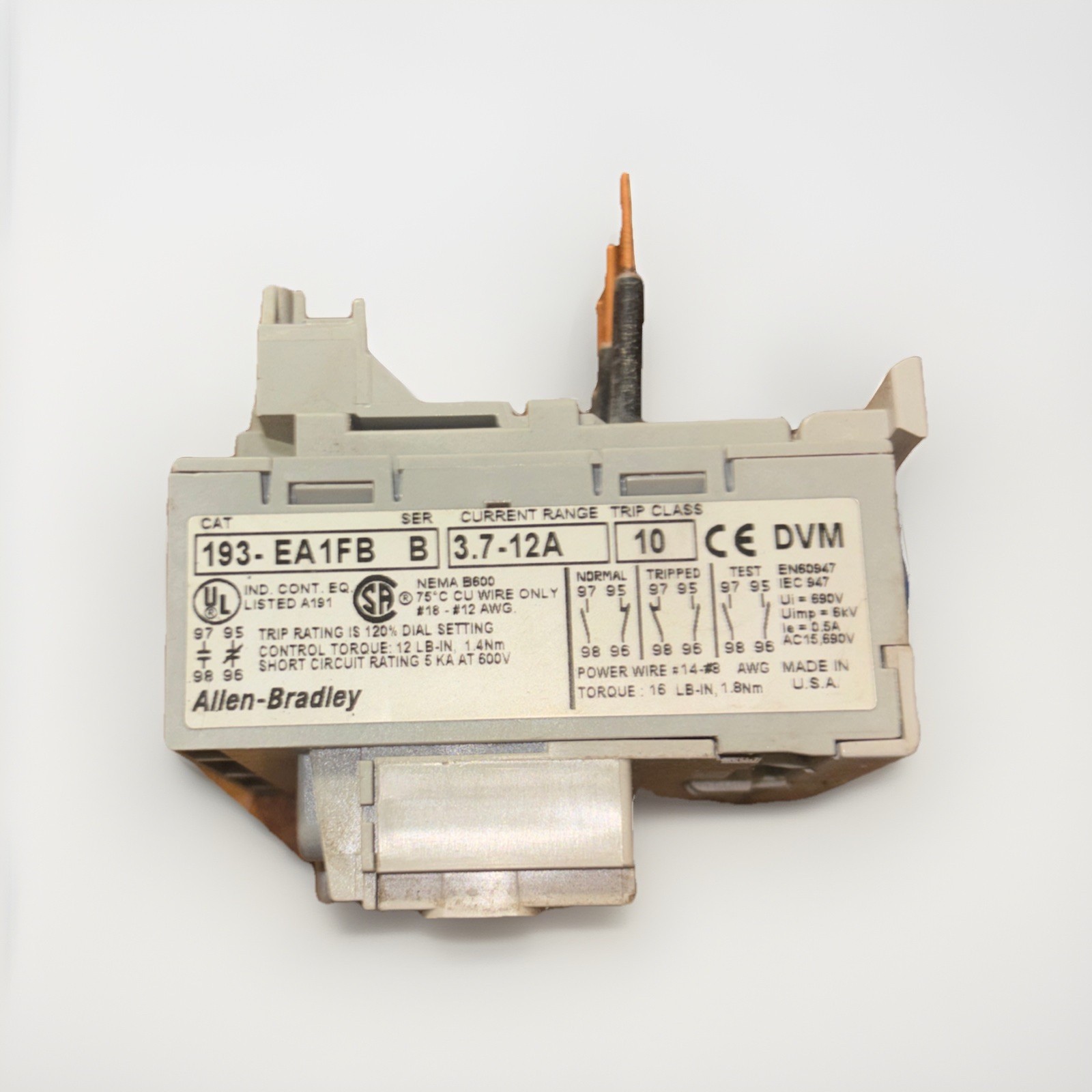 AllenBradley 193-EA1FB Overload Relay Trip Indicator Push to Reset Industrial