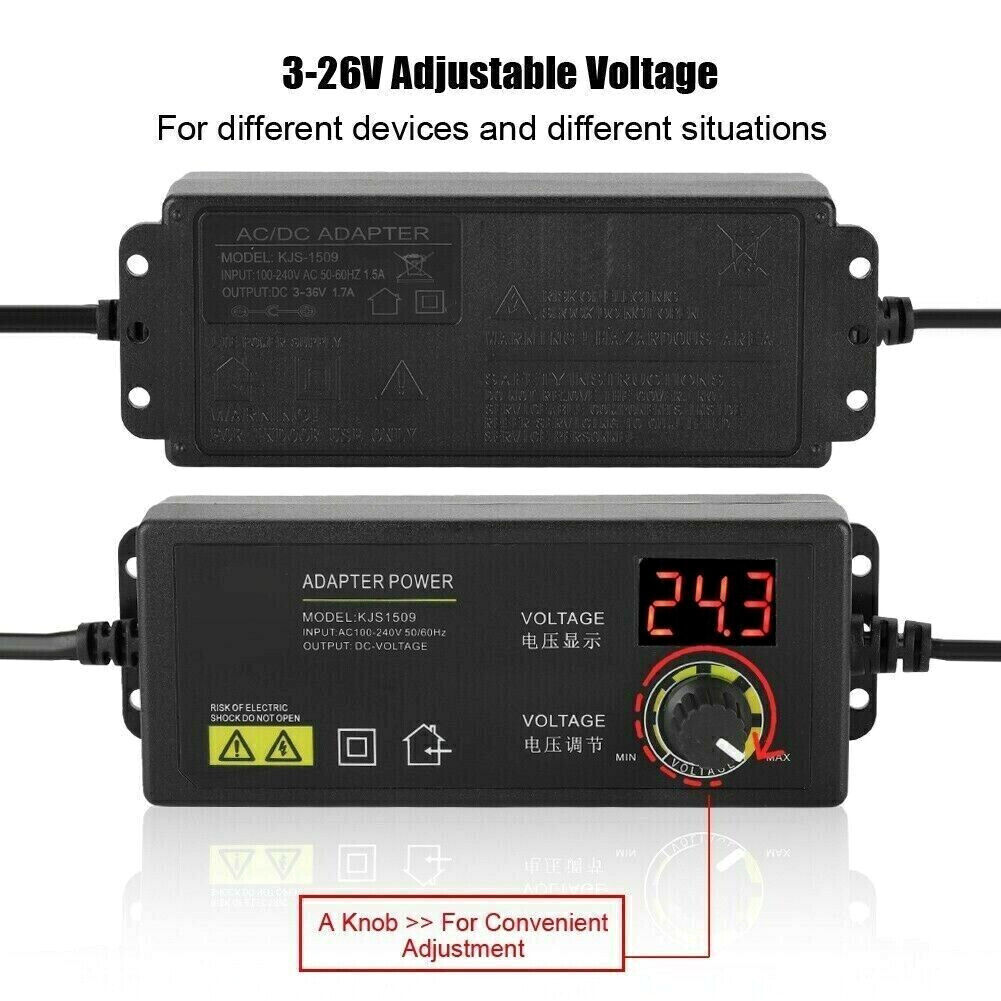Adjustable AC/DC Power Supply Adapter Charger Variable Voltage 3V-24V UniversalE