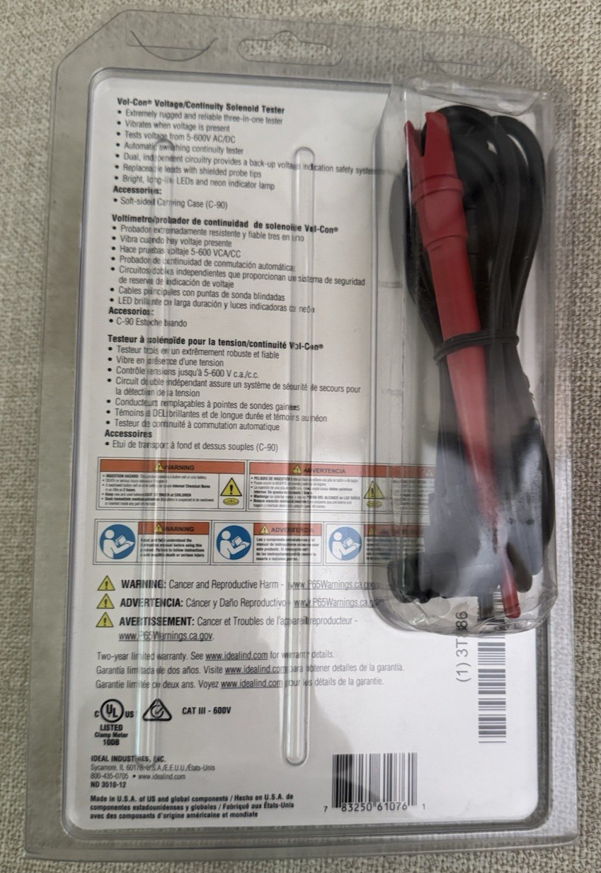Vol-Con 61-076 Solenoid Voltage Tester AC/DC with Vibration Mode, CAT III 600V
