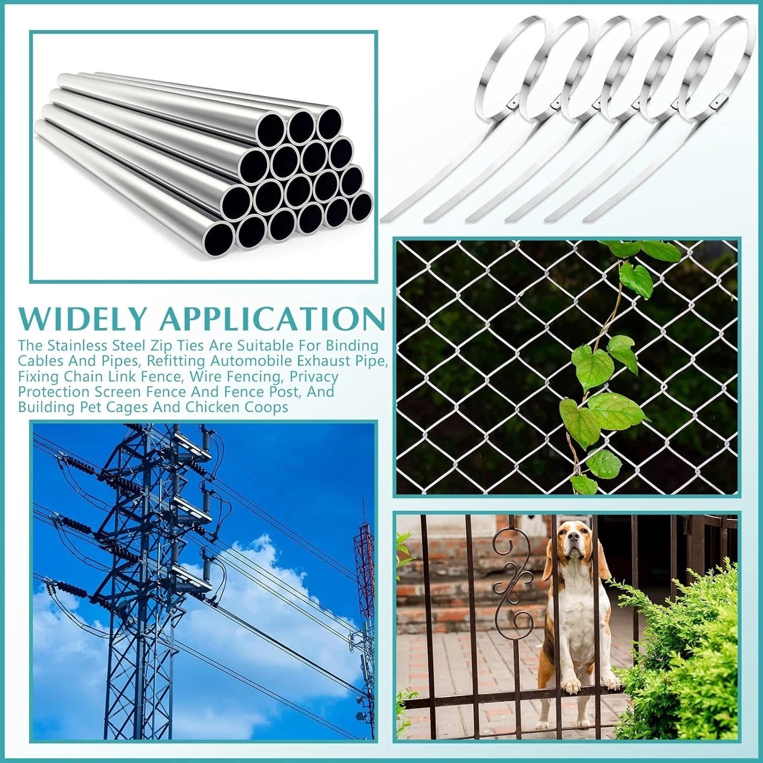 500 Pcs Heavy Duty 304 Stainless Steel Zip Ties, 220 lb Strength for Outdoor Use