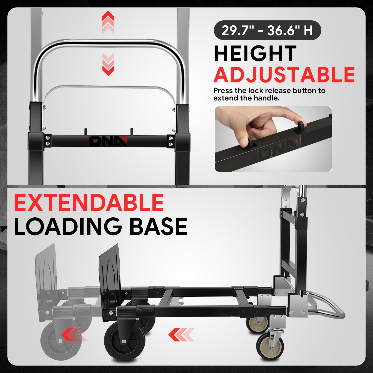 2-IN-1 660lbs Heavy Duty Aluminum Steel Folding Hand Truck Luggage Trolley Cart