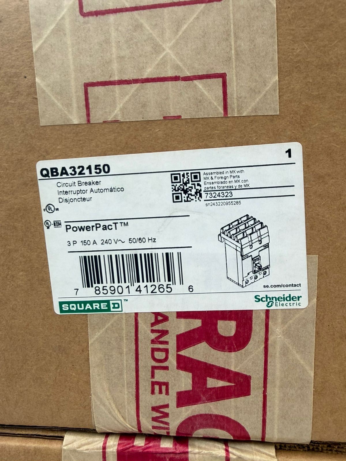 SQUARE D QBA32150 POWERPACT CIRCUIT BREAKER 150A 3 POLES