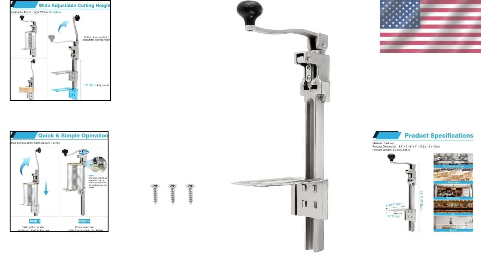 Commercial Can Opener 19″ Heavy Duty Table Mount Manual Steel Professional