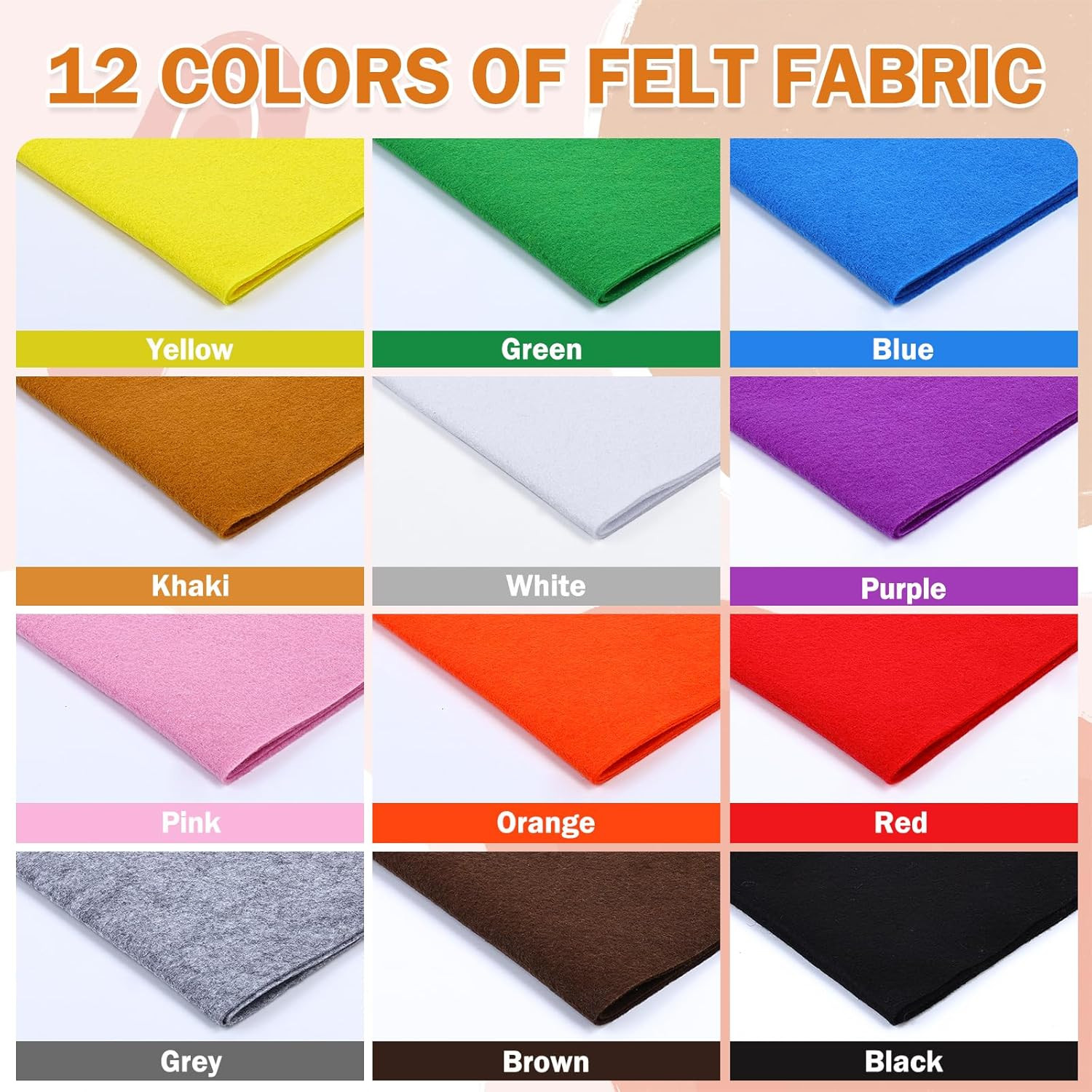 12 Rolls 8″X35″(20.5X90Cm) 1.4Mm Thick Soft Felt Fabric Sheet 12 Assorted Classi