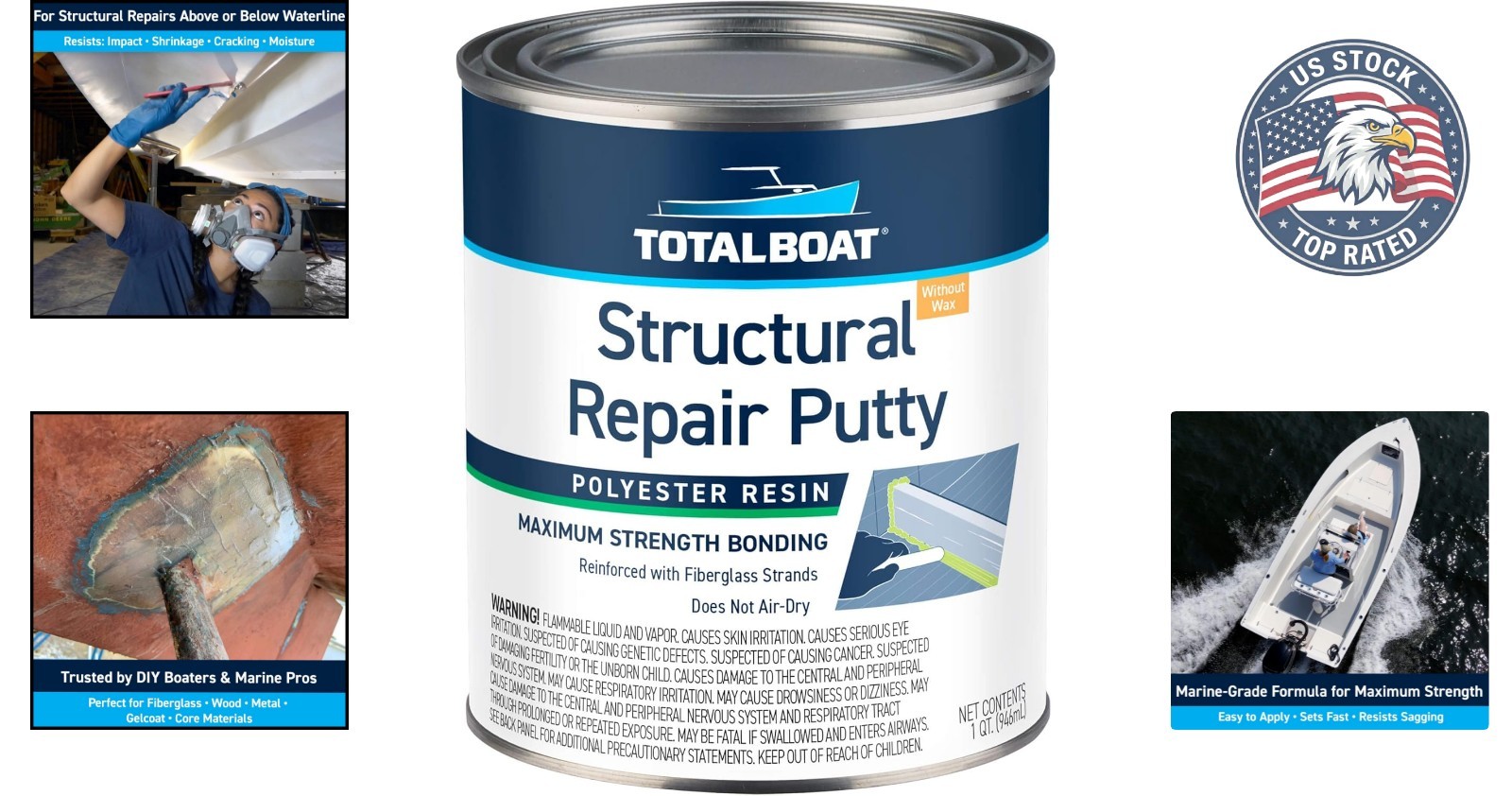 Versatile Fiber Reinforced Putty – 32oz for Marine, Auto, and Home Repair Needs