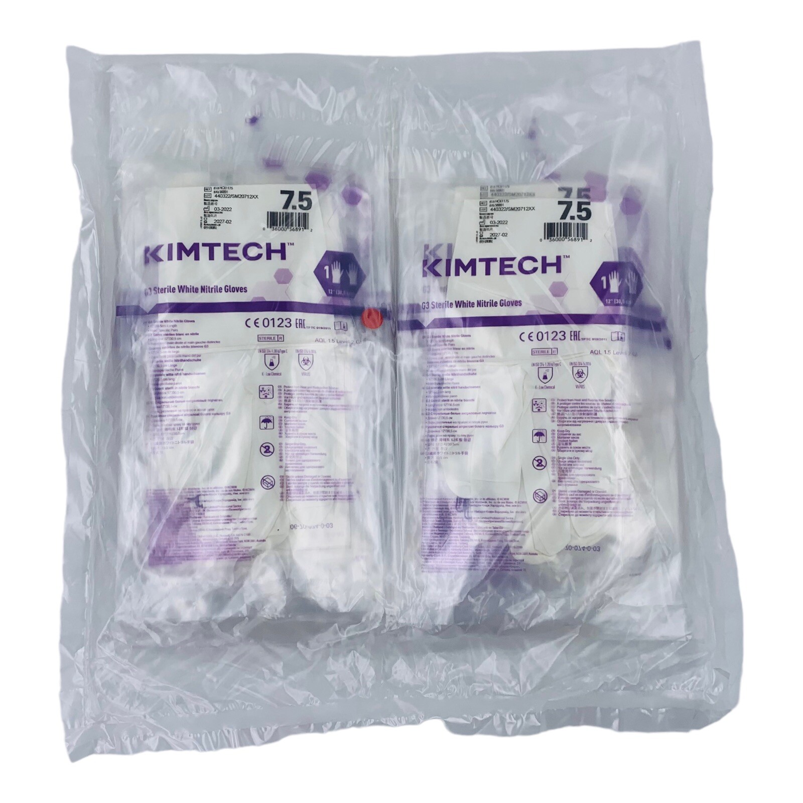 20 Pairs Sterile White Nitrile Gloves Kimtech G3 12”, 6 Mil, Size 7.5 EXP: 2027