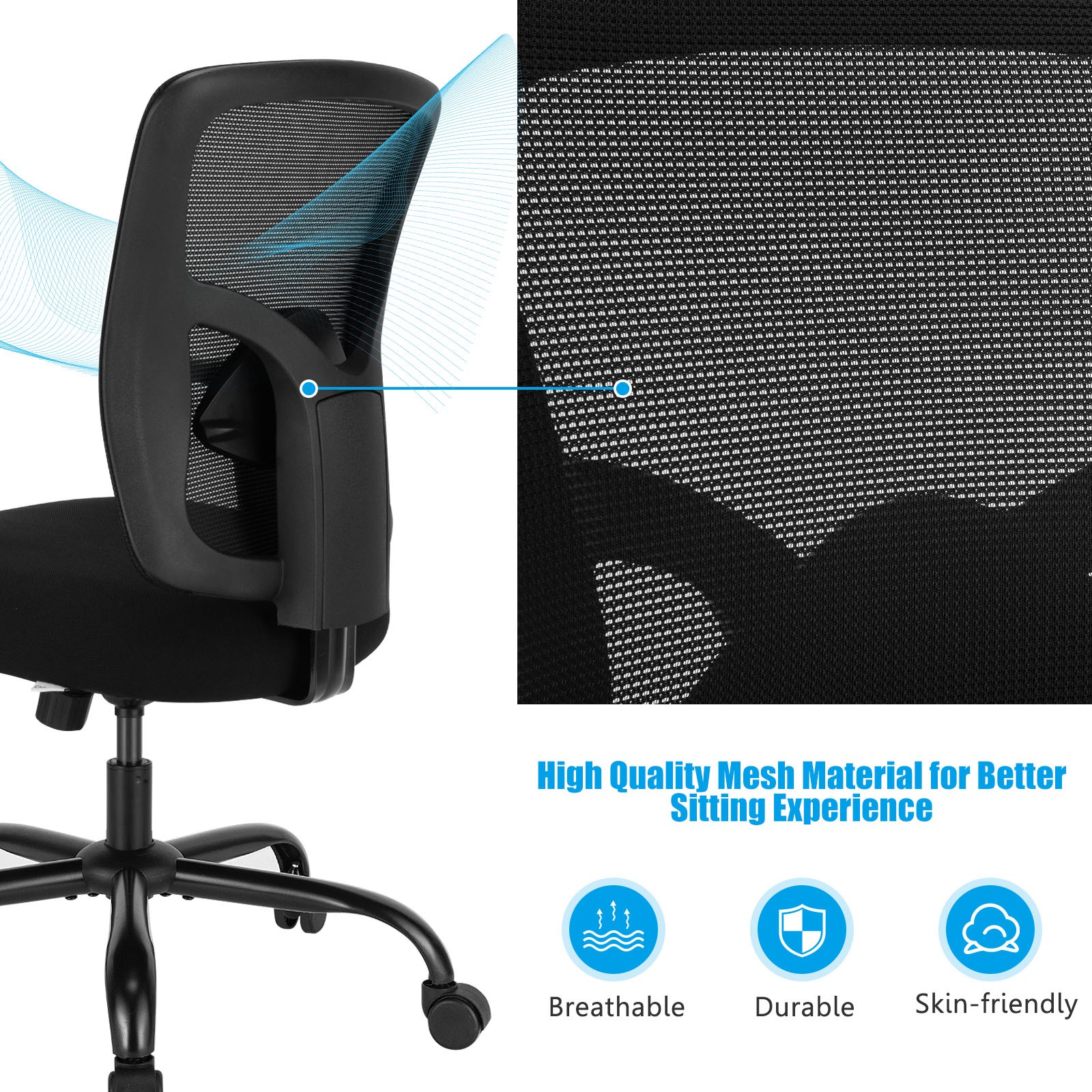 Costway 400LBS Mesh Big & Tall Office Chair Swivel Task Chair w/ Lumbar Support