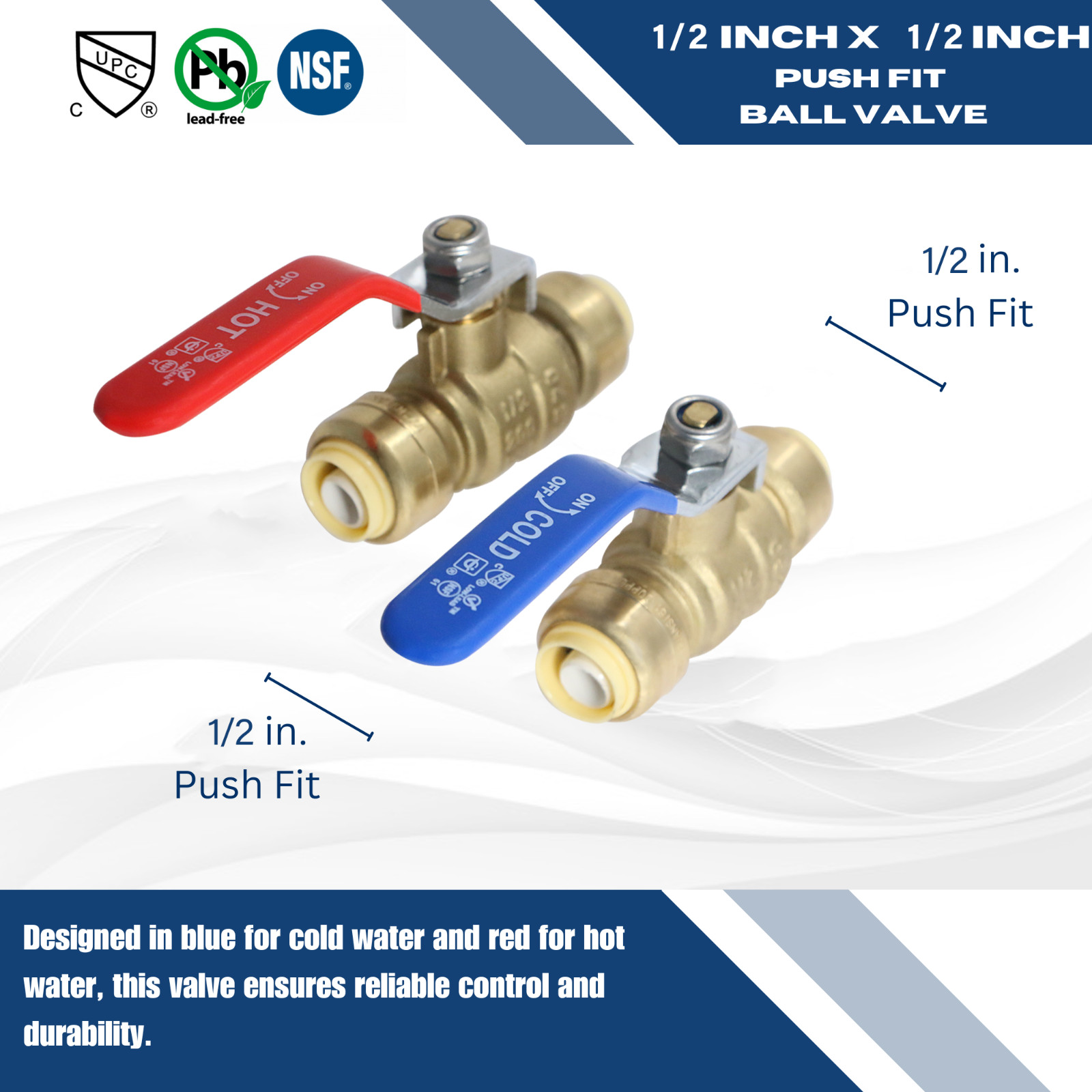 12 Pcs 1/2″ Push Fit Ball Valve Hot and Cold with 1 Removing Clip