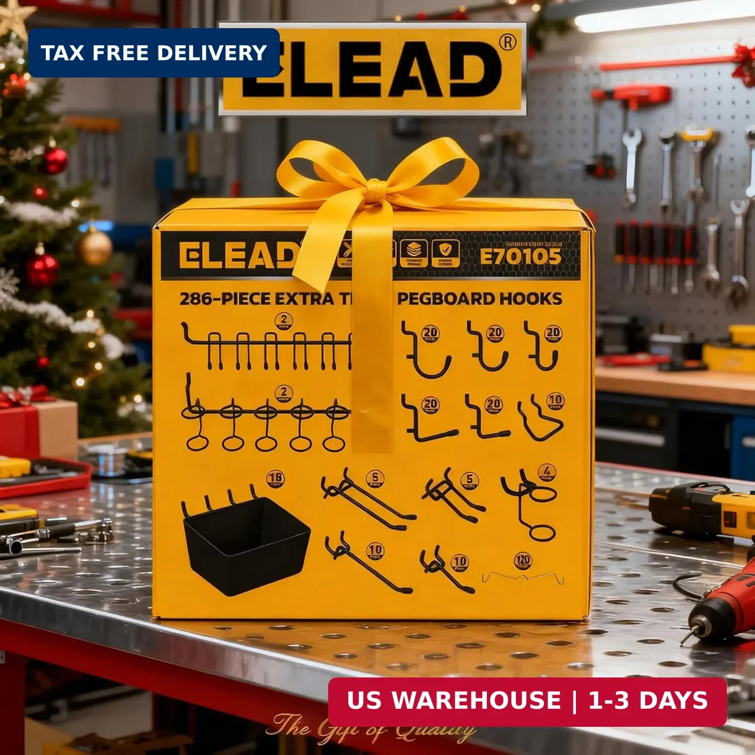 ELEAD 286-Piece Extra Thick Pegboard Hooks Set, 1/4″ Heavy Duty Black Peg Board