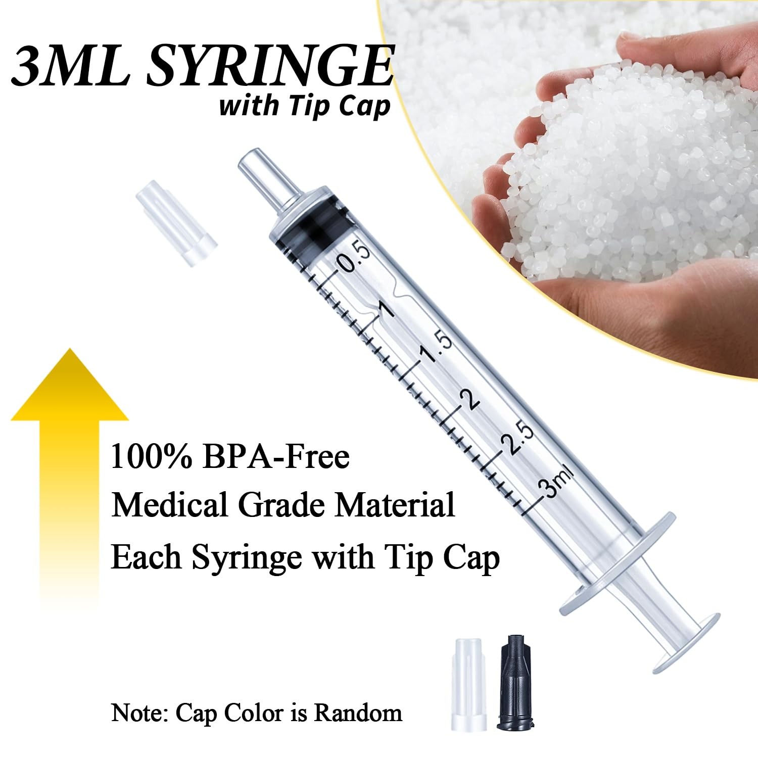 3ml Syringes with Cap, Luer Slip Tip, Whole Pack Bulk Sterile 50 pcs, 3ML