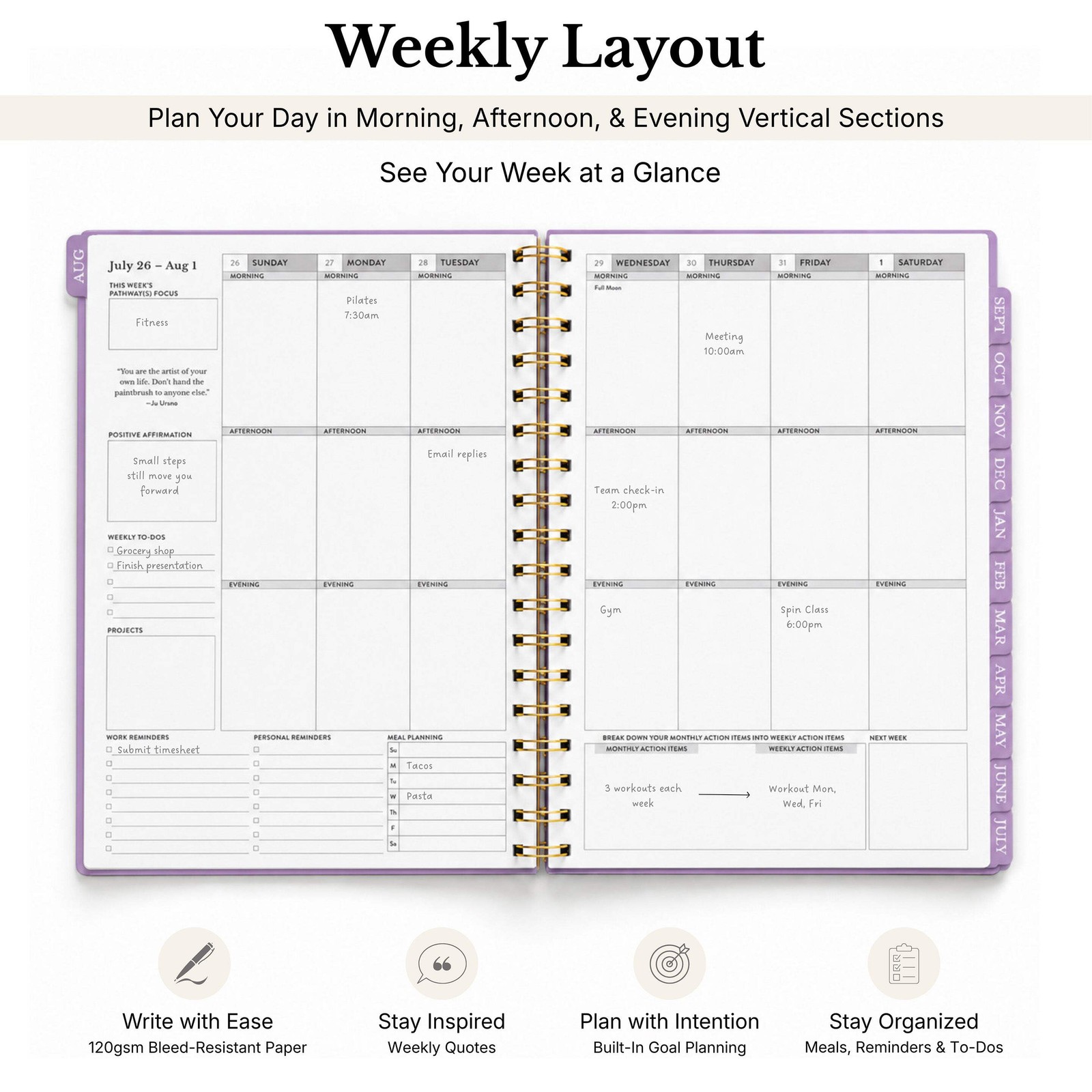 2026-2027 Mid-Year Monthly Weekly Spiral Planner B5 August Start Agenda