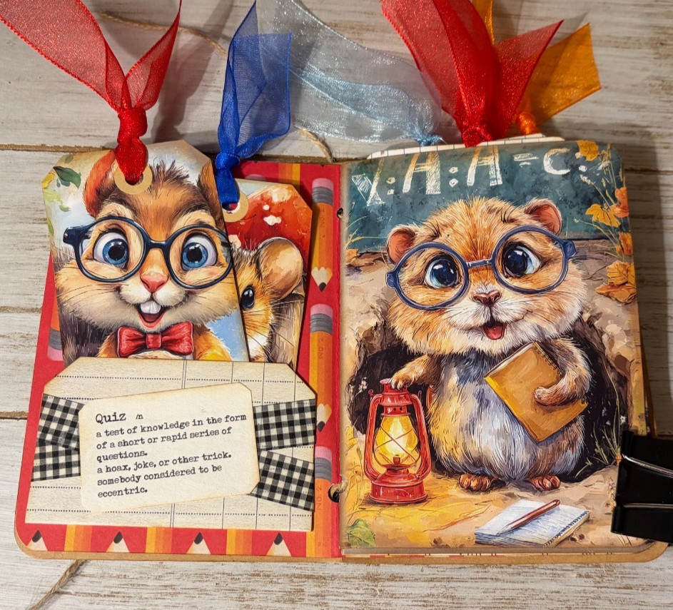 Junk Journal Handmade Booklet Book Vintage «School Days» Pockets, Ephemera