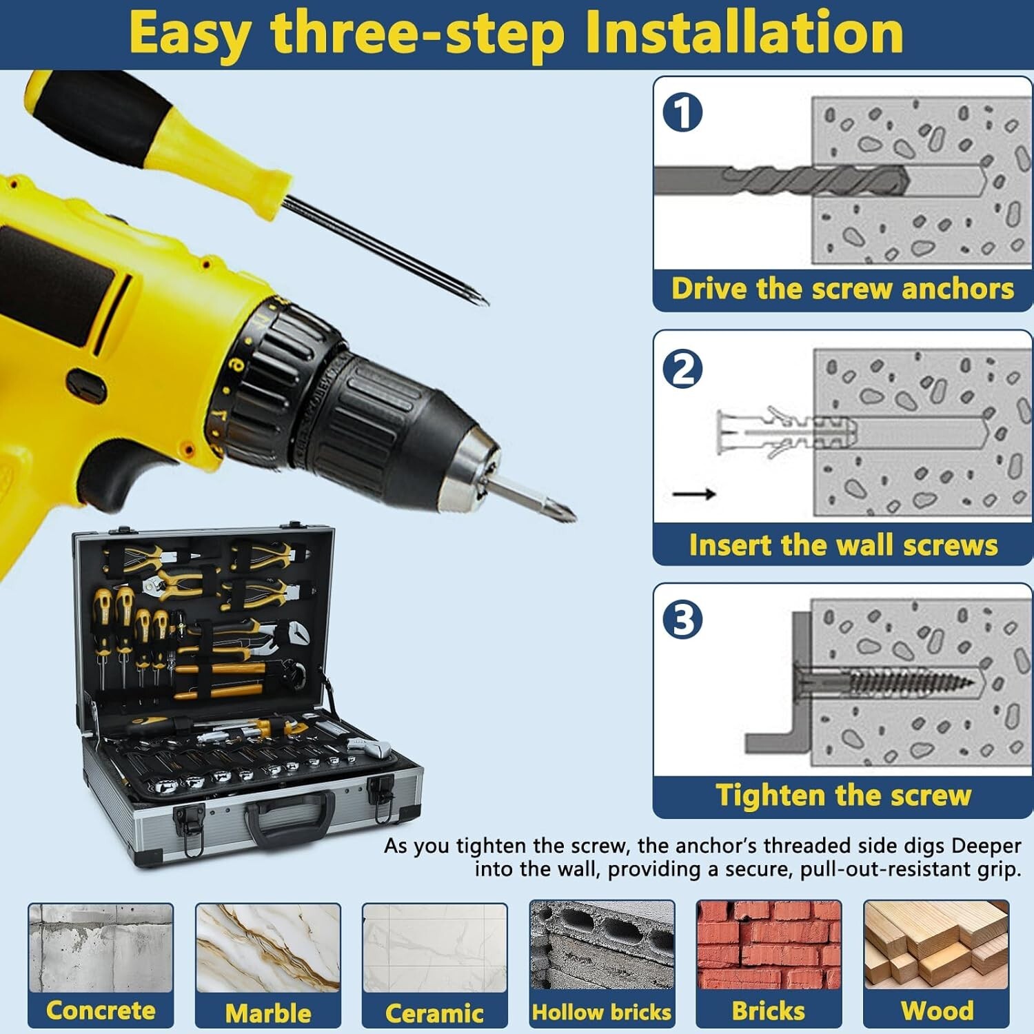5/60PCS #8 Self-Drilling Drywall Anchors and Screws Kit Heavy Duty Wall Hanging