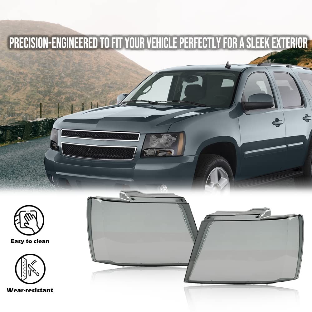 Headlight Clear Lens Cover Smoke For 07-14 Chevy Tahoe Suburban 1500
