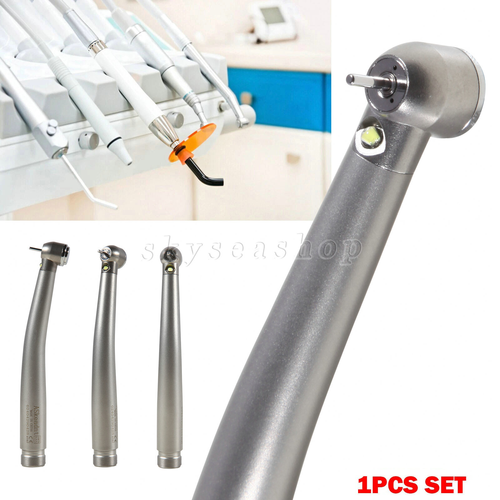 Dental Integrate LED E-generator High Speed Handpiece Stainless Body Push 2 Hole