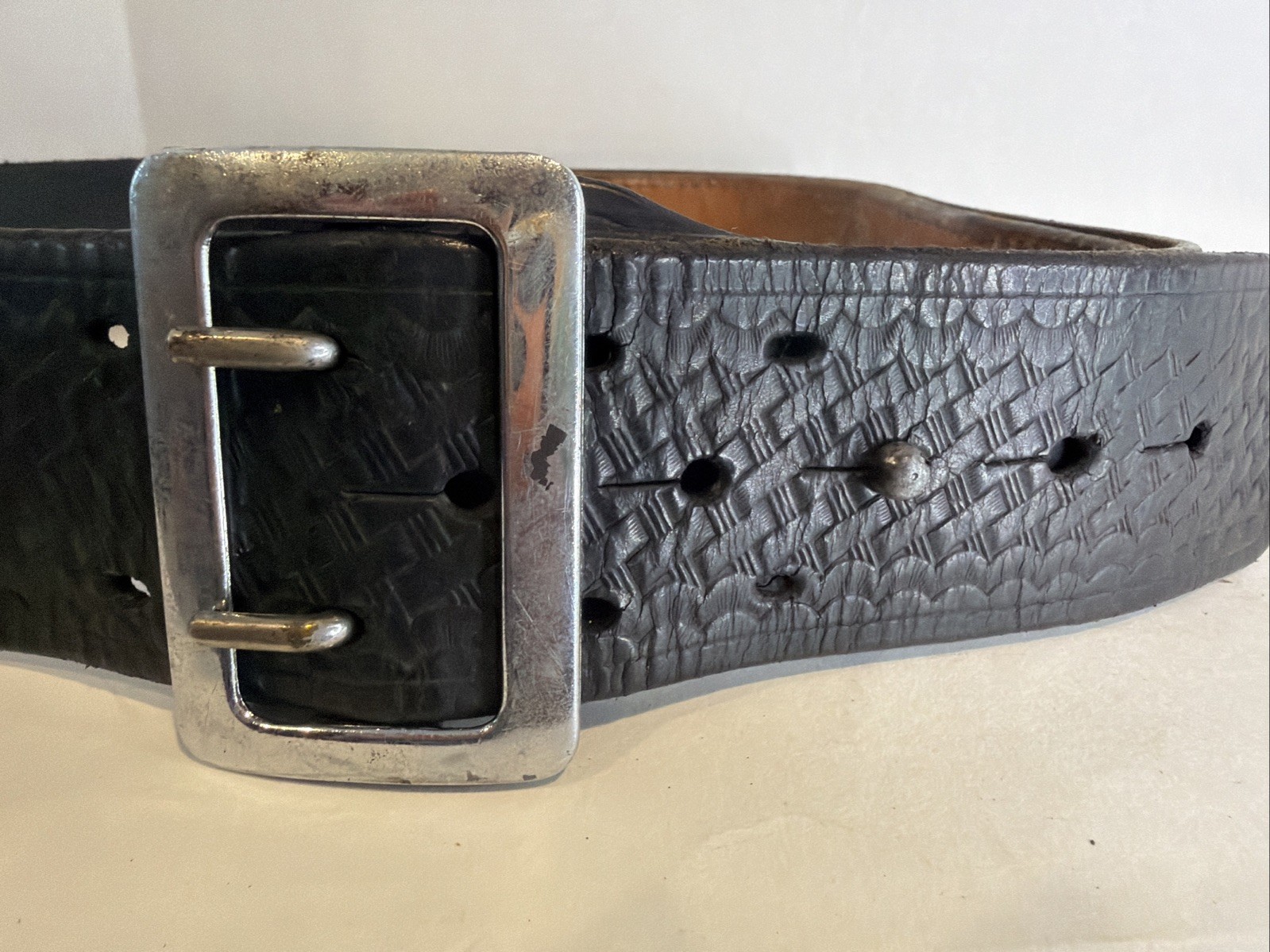 Tex Shoemaker & Sons Basketweave Leather Duty Belt 40” Holster Gun Belt + Buckle