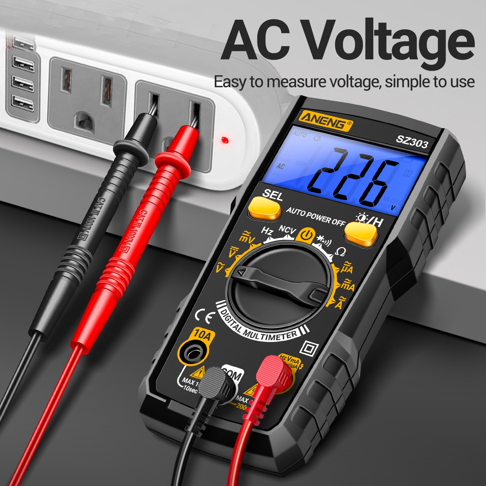 SZ303 Multimeter 1999 Count Digital AC/DC Voltage Current Resistance IUSO