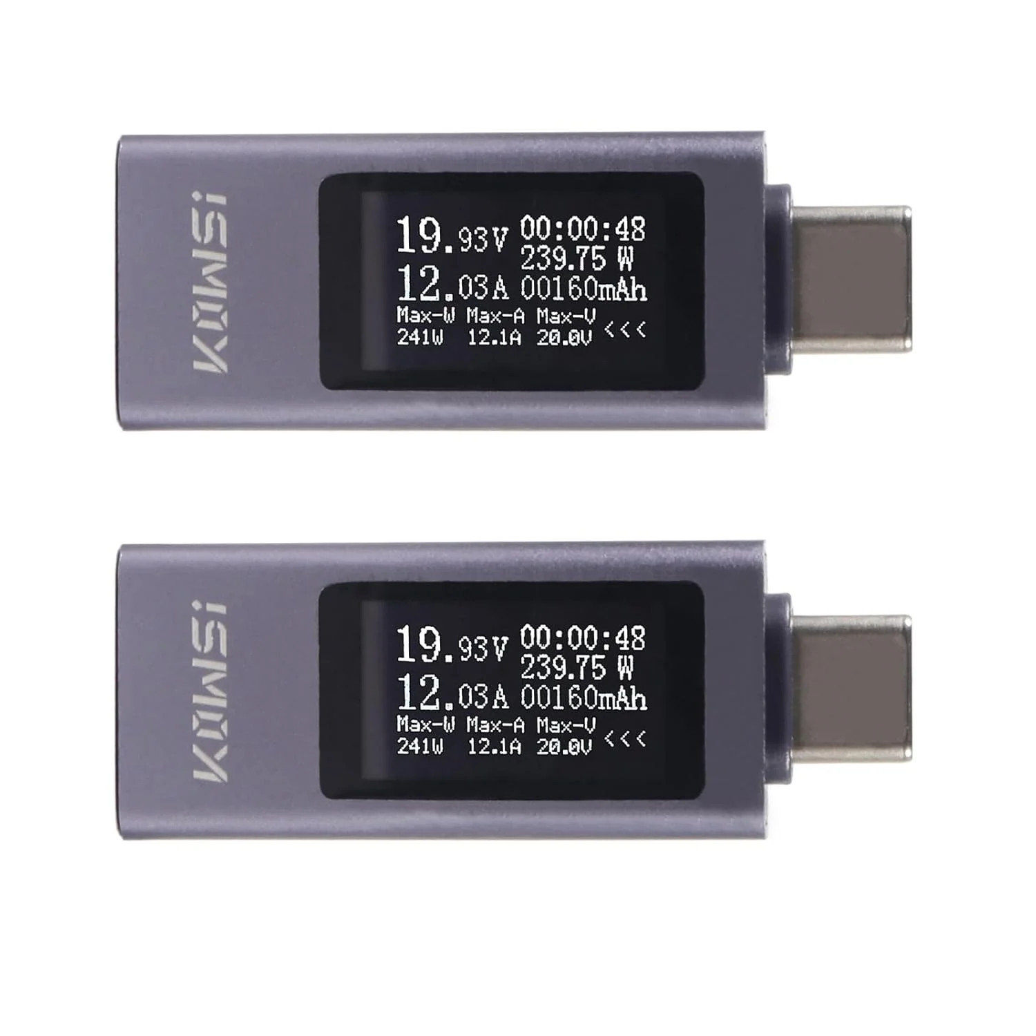 2Pcs USB C Tester Power Meter Digital Multimeter 4-30V 0-12A LCD Display Type C
