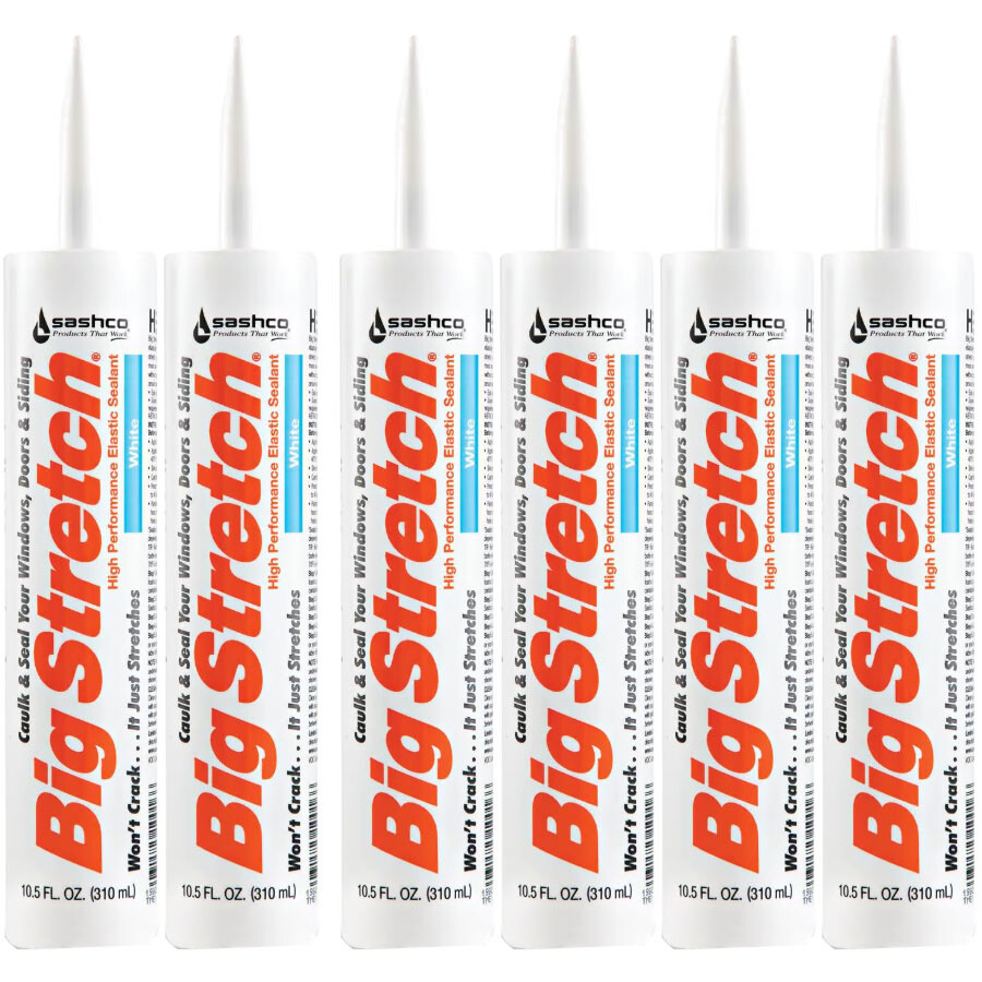 Sashco 10016 10.5oz Big Stretch Weatherproof Seal Caulk – White – 6 Pack