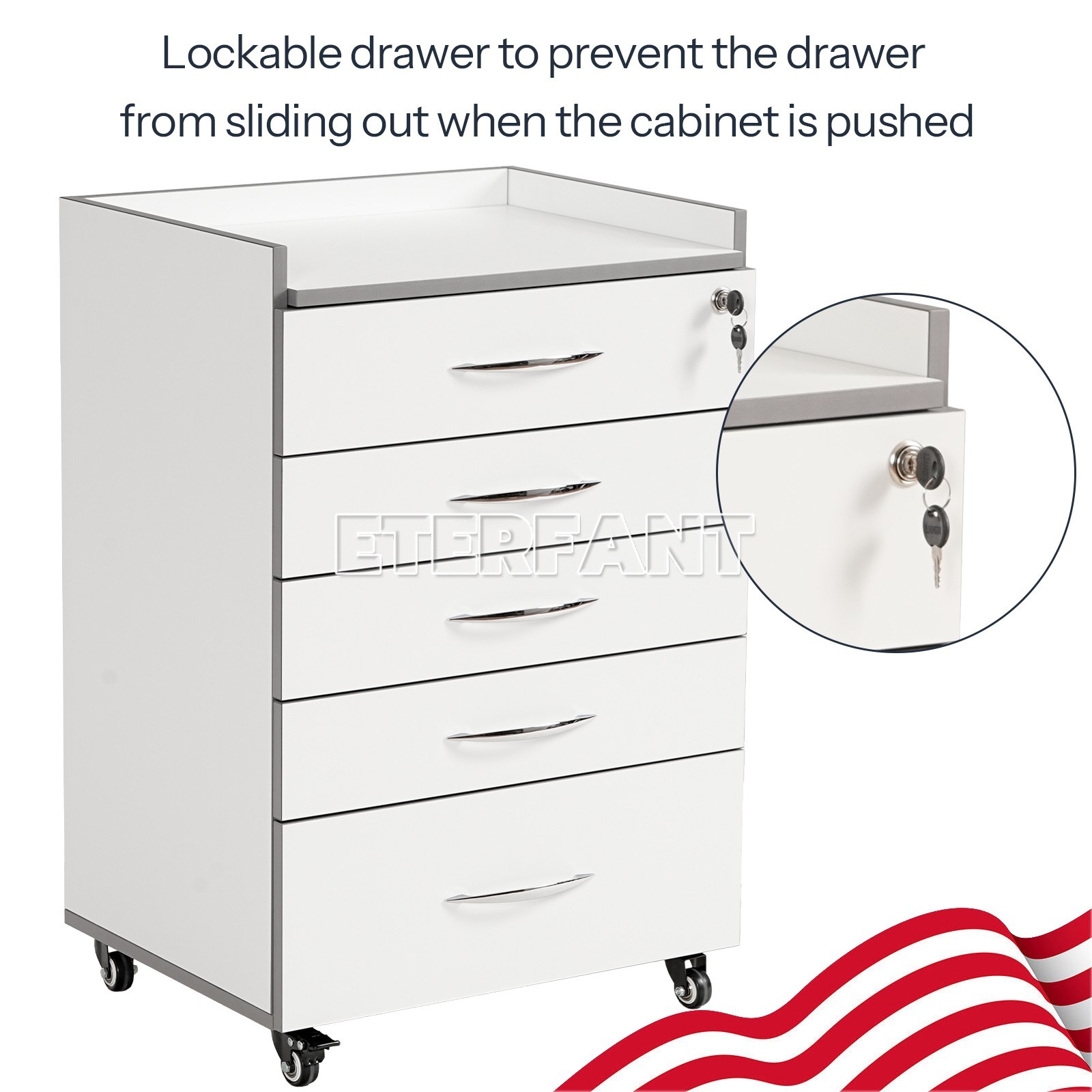 Dental Trolley Cart with Socket/Cart Acrylic Mobile Wooden Cabinet 5 Drawers US