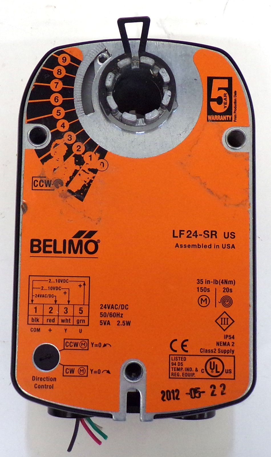 BELIMO SPRING RETURN ACTUATOR LF24-SR, 35IN-LB (4NM), 150S, 24VAC/DC, 50/60HZ