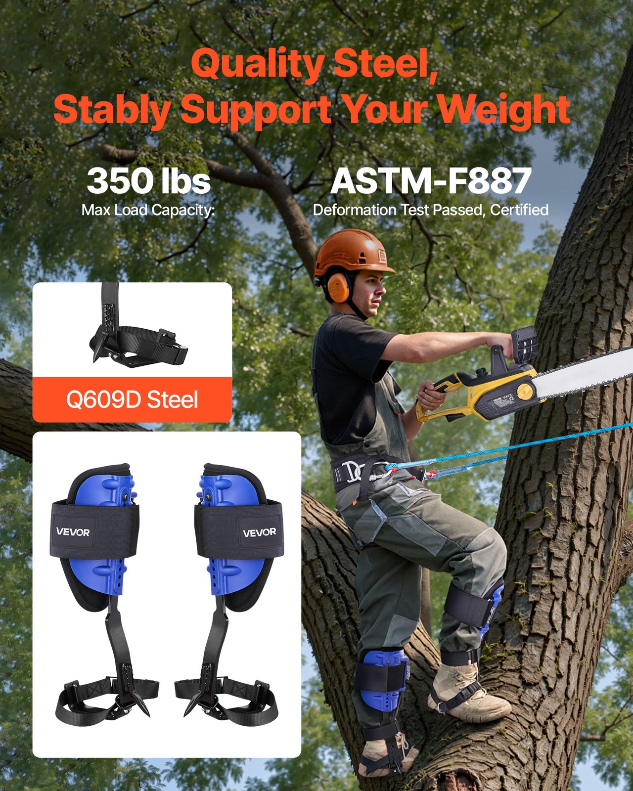 VEVOR Tree Climbing Spikes Set Adjustable Height Climbing Spurs Gear Rope Belt