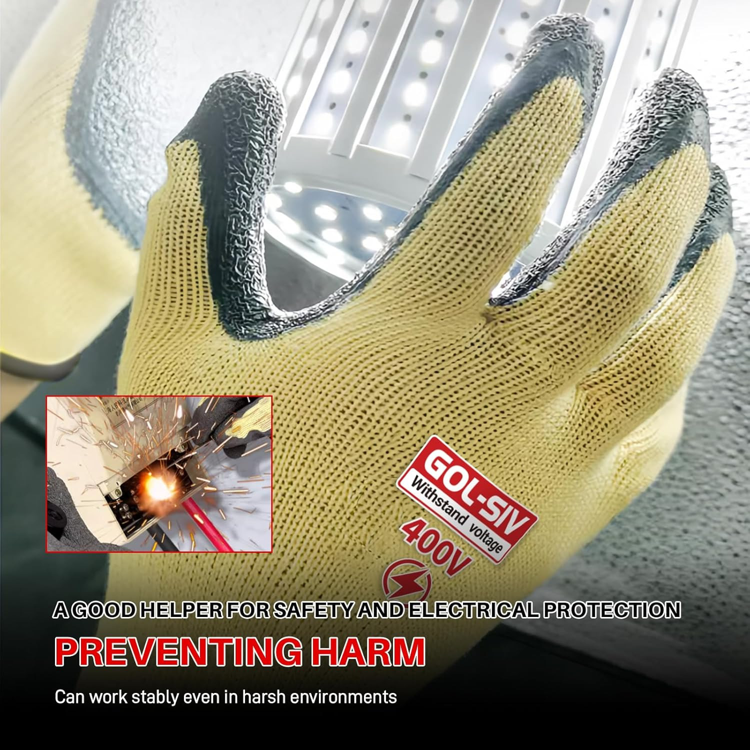 Insulated Electrician Gloves 400V Rubber Safety Work Gloves Size Large