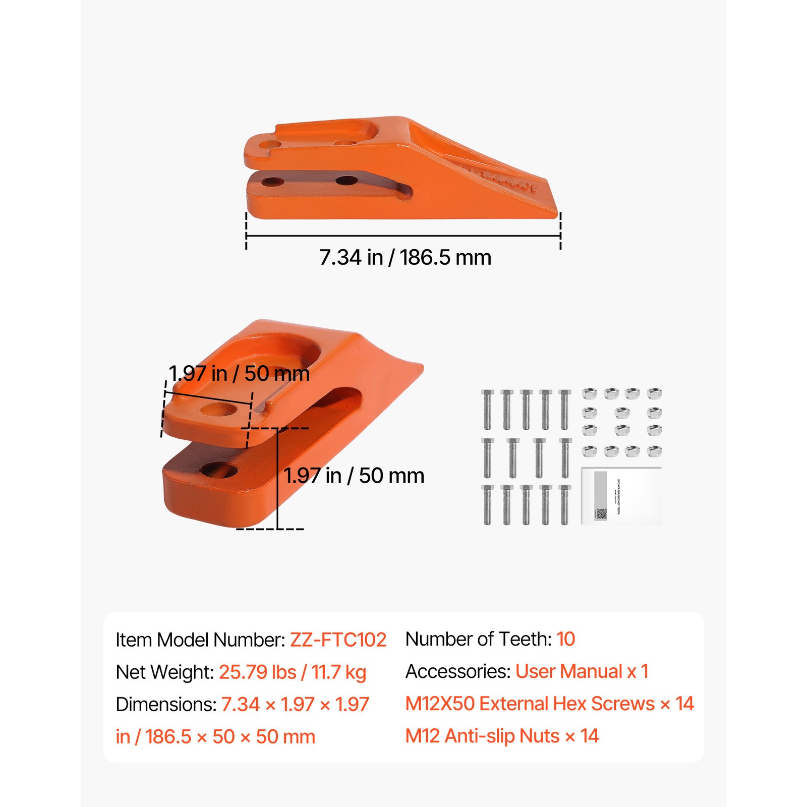 Uimoso 7.34″ Excavator Bucket Teeth with Pin Set, 7-Pack, Durable Bucket Tooth