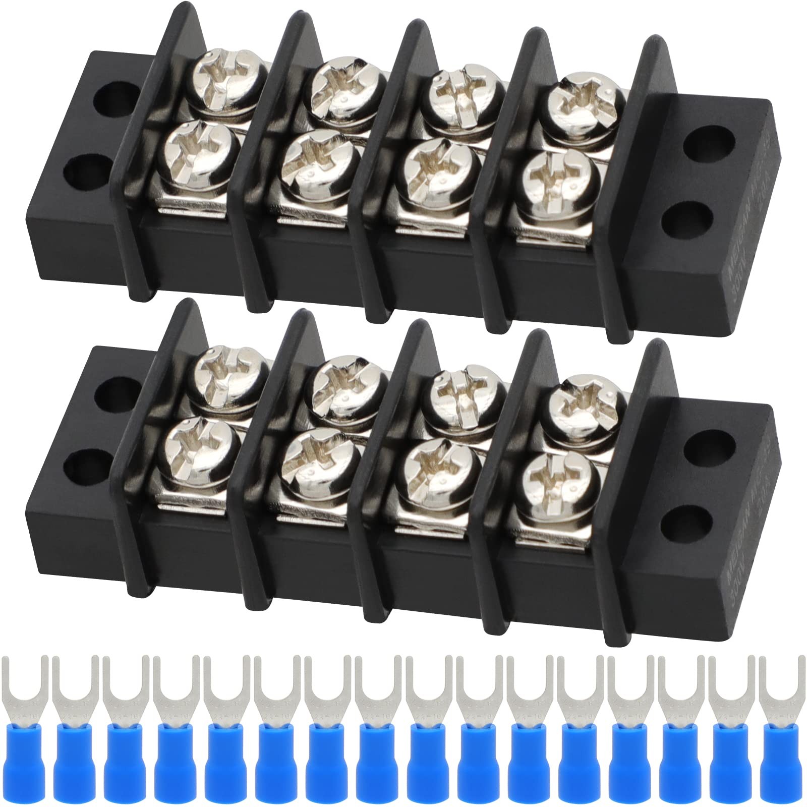 Terminal Block,2 Pack 4 Circuits 20-30A 200v-450v Dual Row Screw Terminals St…