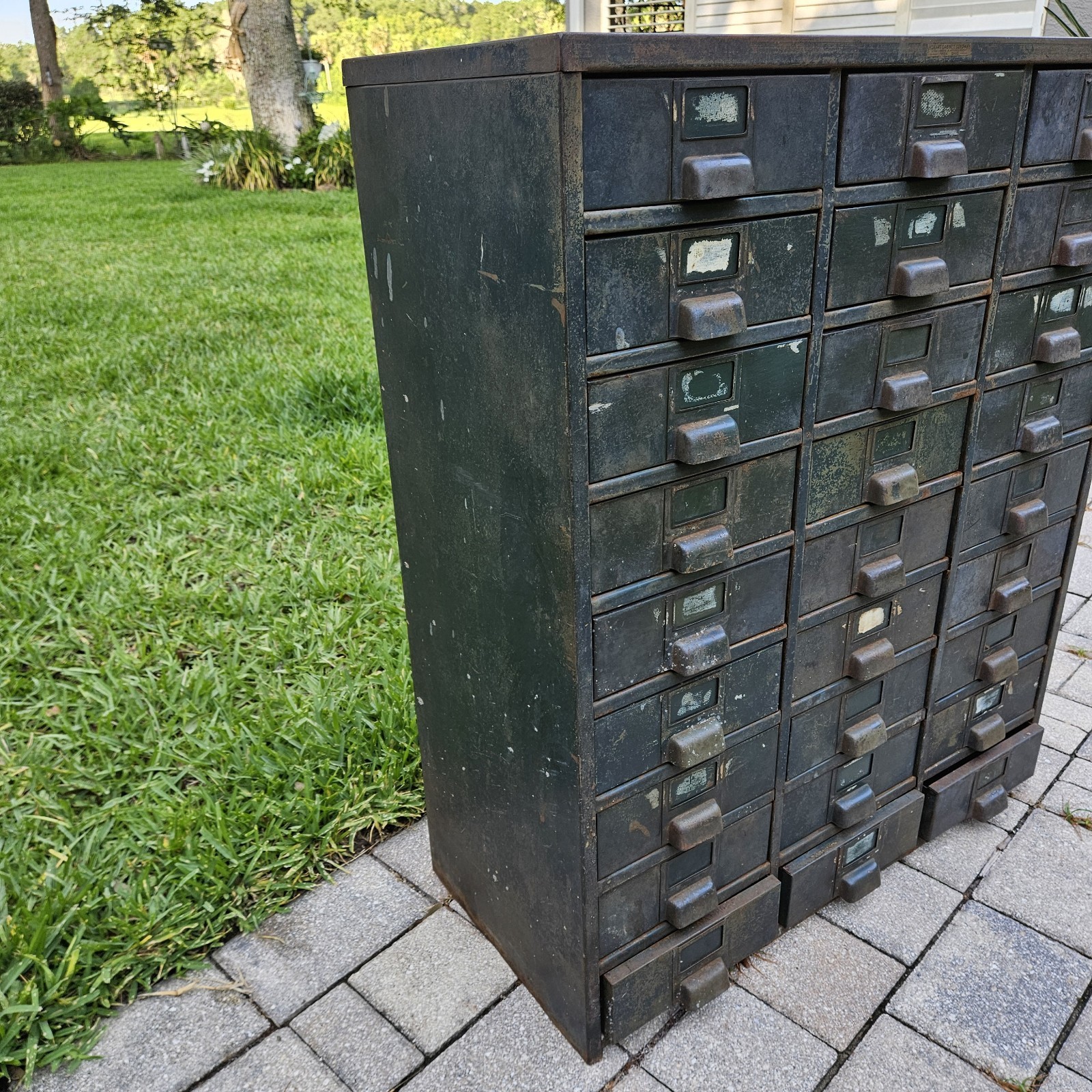 Vintage Hobart Industrial Steel Metal Parts Cabinet Machinist 27-Drawer Green
