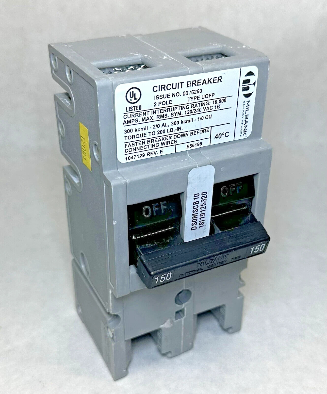 Milbank UQFP150 Amp Main Circuit Breaker 240 VAC, 2-Pole, 150 Amp